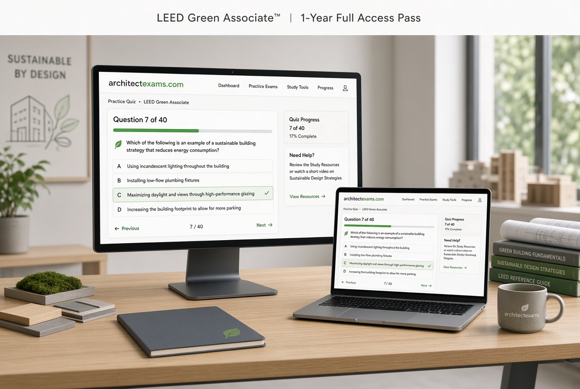 LEED Green Associate practice quiz interface